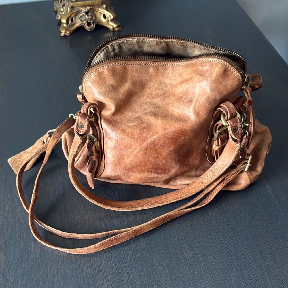 A.S.98 Tan Leather Crossbody Bag with Distressed Finish